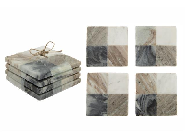 4PC ASSTD MARBLE SQUARE COASTER (4X4")